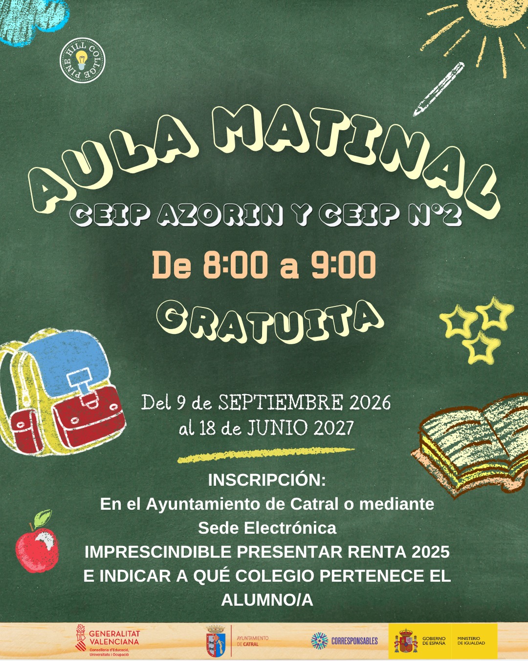 Anuncio inscripción servicio aula matinal curso 2026-2027