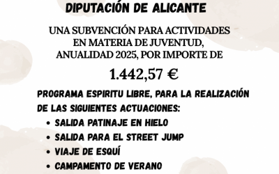 Juventud recibe una subvención de la Excma. Diputación de Alicante